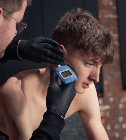 jans van Beylen oor van een klant meten